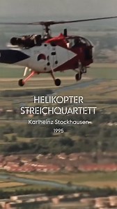 A string quartet... in the air? 🚁🎻 Karlheinz Stockhausen’s Helicopter String Quartet is one of the most daring compositions in music history. Premiered at the 1995 Holland Festival, this avant-garde masterpiece features four string players performing from separate helicopters, their music merging with the sound and image of rotor blades relayed to an audience in the hall. Stockhausen, a pioneer of electronic and spatial music, envisioned this piece as a fusion of live performance, technology, 