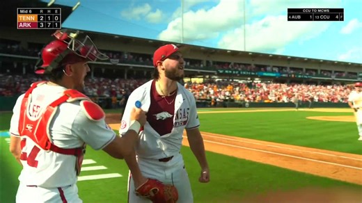 The energy from Zach Root and Andrew Fischer in the Fayetteville Super Regional 😳⚡️ Arkansas Razorback Baseball | Tennessee Baseball | SEC Network