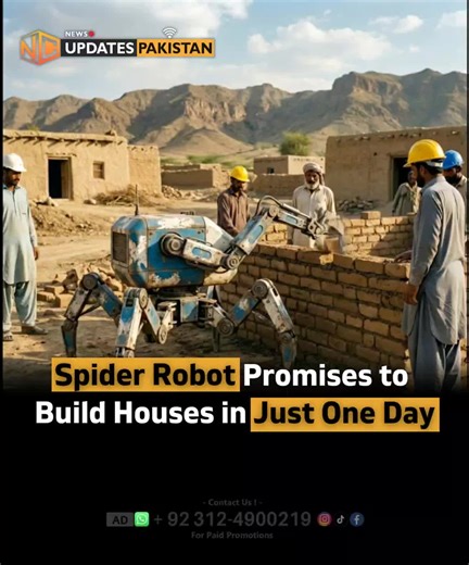 NC Updates Pakistan on Instagram: "Spider robot promises to build houses in just one day A spider-shaped construction robot named Charlotte is being developed in Sydney to 3D-print a full-size home in just 24 hours. The robot autonomously builds structural walls for a 2,150-square-foot house using sand, soil, and clean waste, eliminating cement and reducing carbon emissions. Its multi-legged design allows it to move across uneven terrain while compaction and extrusion techniques create continuou