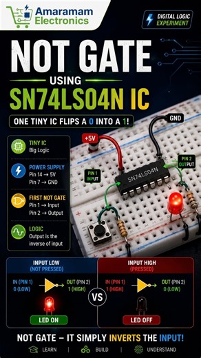 🧠 NOT Gate Using SN74LS04N IC | Digital Logic Gate Experiment