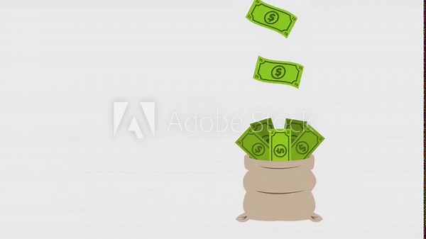 Bag of Money Animation – Cash Falling, Dollar Bills Explosion, Money Filled Sack Drop – Green Screen Chroma Key Money Effect Video Footage for Financial & Business Projects Stock Video