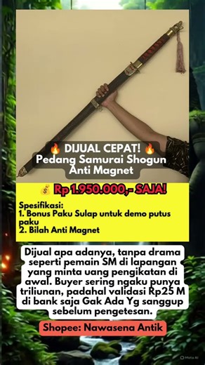 🔥 DIJUAL CEPAT! 🔥Pedang Samurai Shogun Anti Magnet💰 Rp 1.950.000,- SAJA!