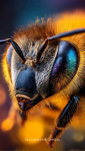 A honeybee's vision is characterized by two compound eyes, each containing around 5,000 lenses (ommatidia), which create a pixelated, mosaic-like view of the world. These eyes provide a near-360° panoramic field of view, enabling the bee to detect light, color, and motion from almost all directions without turning. Bees possess trichromatic vision that includes ultraviolet light, helping them identify UV nectar guides on flowers. They process visual information at about 300 images per second, re