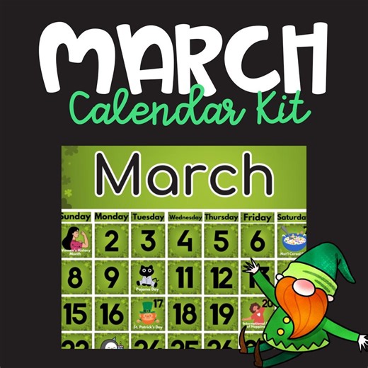March Calendar Kit for Bulletin Boards and Pocket Charts - Etsy