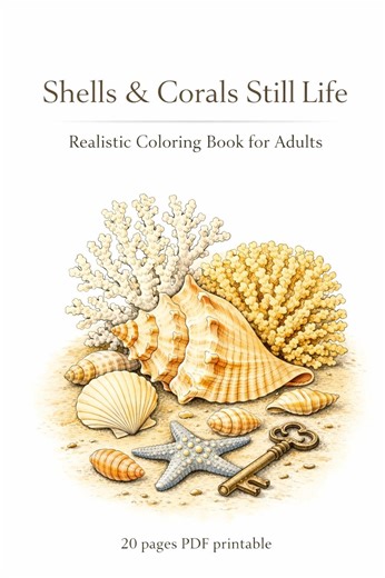 Shells & Corals Still Life - Realistic Coloring Book for Adults - 20 Pages · PDF Printable - Etsy