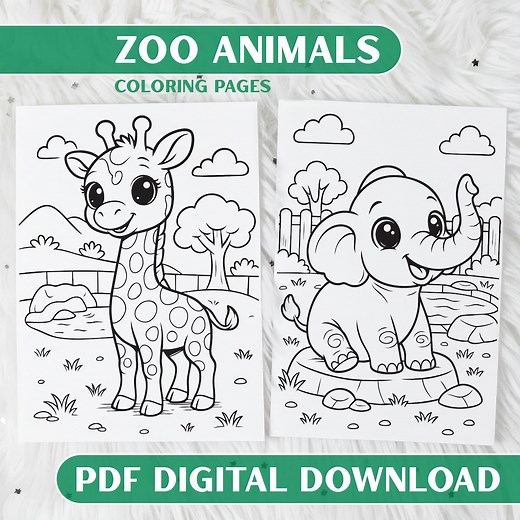Animals in the Zoo Coloring Pages for Kids – 20 PDF Printables - Etsy