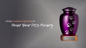 Pet Urn for Dogs and Cats Ottillie Paws Tribute Series (Size:Medium, Color: Sapphire Blue, Paws:Vertical Pewter, Base Stain: Walnut, Plate: Silver/Black)
