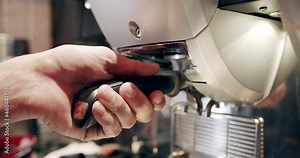 Process of coffee preparation and steam in coffee equipment in coffe shop