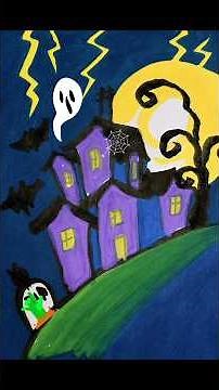 Haunted house drawing tutorial. 👻🎃🦇. Step by step easy drawing #shorts #shortsviral #drawing