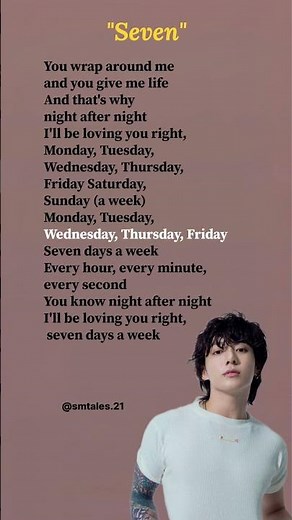 Seven (Pre-Chorus,Chorus) Clean Ver. lyrics - Jungkook #lyrics #seven #jungkook #bts