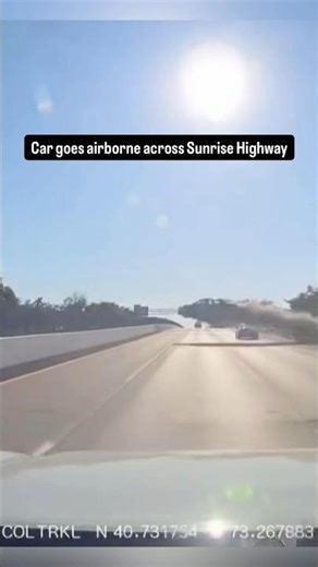 Dash cam catches car flying over the highway in NY