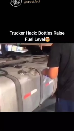 Rarest Facts | Tech Videos ⚙️ on Instagram: "showcases a common trucker hack where empty plastic bottles are inserted into a low fuel tank to displace air and elevate the diesel level, allowing the pickup tube to siphon the remaining fuel without sucking in sediment. This technique addresses a design flaw in some large vehicle tanks, where baffles prevent fuel sloshing but position the intake higher to avoid debris; it's a quick fix seen in viral videos since at least 2024, though not officially
