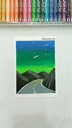 🎨 Easy Road Sunset Painting | Oil Pastel Art #artshorts #oilpasteldrawing #easytutorial #painting