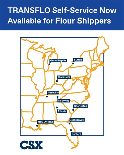 Exciting news for Flour shippers! TRANSFLO, a CSX company, now offers self-service for #flour customers at 10 locations across the country, providing flexible and efficient #transloading options tailored to your needs. Maximize control over your #supplychain today! Learn more at transflo.net #Logitsics #FreightRail | CSX