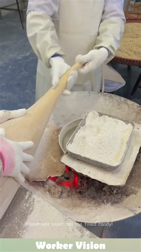 Handmade black sesame filled candy! #food