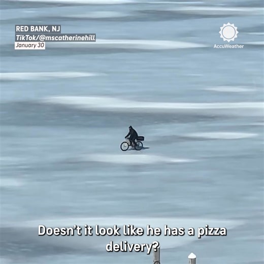 Onlookers in Red Bank, New Jersey reacted in disbelief as a man rode a bike across the frozen Navesink River, sparking commentary about a risky winter stunt. | AccuWeather