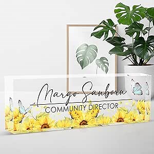 Name Plate for Desk - Custom Desk Name Plate Personalized Gifts for Coworkers, Boss, Teacher, Nurse - Employee Appreciation Gifts, Office Gifts Desk Decorations for Women or Men (Sunflower-1)