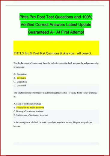 Phtls Pre Post Test Questions And 100 Verified Correct Answeupdate video
