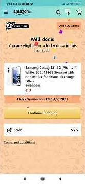 Amazon Quiz Answers Today | Win Samsung Galaxy S21 | 11 April 2021