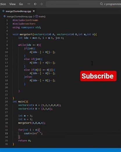 ❤️merge 2 sorted array in c programming|| merge sort|| new code with o(n) TC