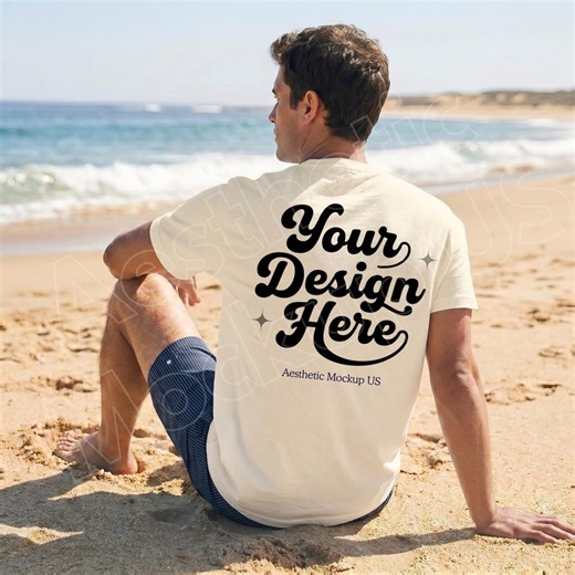 Comfort Colors 1717 Ivory Male Model Back view Mockup | Lifestyle | POD Printify Men's Tee Mock-up | CC1717 Mock