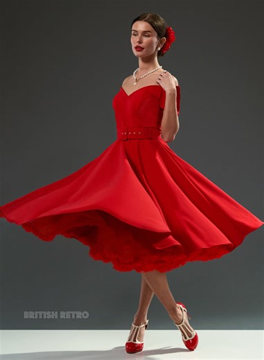 British Retro Vintage 1950s Swing Dress in Red. Shop Now!