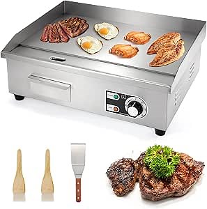 WICHEMI Commercial Electric Griddle 22" 3000W Flat Top Grill Countertop Griddle Stainless Steel Teppanyaki Grill w/Iron Cooking Plate for Restaurant Kitchen, 110V