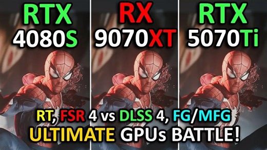光追、帧生成、DLSS\u002FFSR - RX 9070 XT vs RTX 5070 Ti vs RTX 4080 Super - 1080p, 1440p, 4K