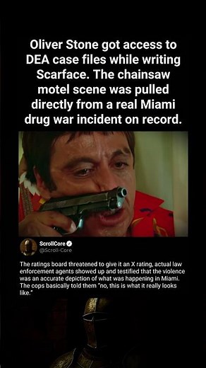 The chainsaw scene came from a real police report. | Scarface (1983)