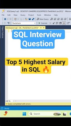 SQL Interview Question | Top 5 Highest Salary in SQL 🔥