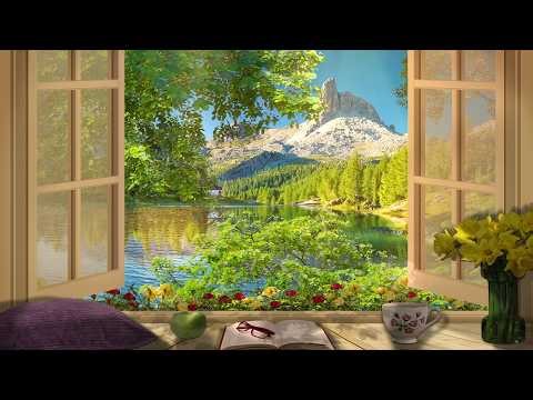 Spring Morning Ambience 🌿 Open Window, Lake & Mountain View | Relaxing Nature Sounds