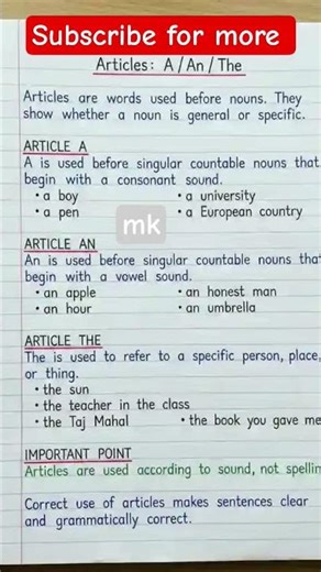 Articles , A,An and The