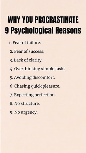 Why You Procrastinate: 9 Psychological Reasons #psychfacts #mindsetshift