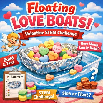 Floating Love Boats Valentine STEM Challenge, Foil Boat Buoyancy Lab (K–3)