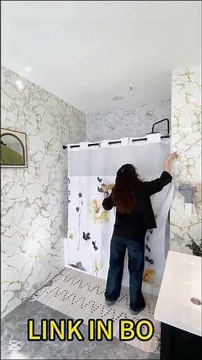 NO MORE HOOKS! 🙌 Install This Shower Curtain in 3 Seconds! (It has a Snap-In Liner!) ✨ #trending