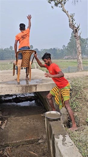 The man moved the chair and gave him water.