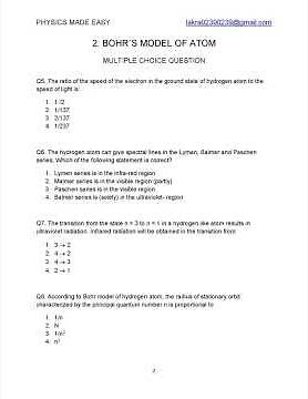Atoms solved mcqs; rutherford model of atom diagram; bohr's model of atom and its limitations;