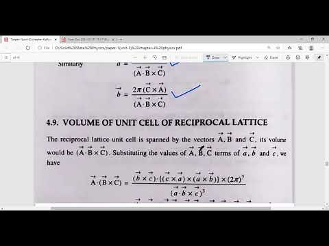 Lecture 20 (Volume of unit cell of reciprocal lattice) B.Sc V Sem