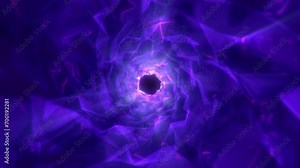 Shiny glowing purple colored tunnel Background. Flying through abstract circular tunnel. Vortex tunnel. Futuristic wormhole. Abstract background with connecting dots and lines. 4k 60 fps vj video loop