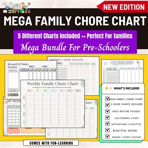 Family Chore Chart Printable,family Planner,family Chores, Printable Chore Chart,weekly Family Schedule,adult Chore Chart,kids Daily Routine - Etsy