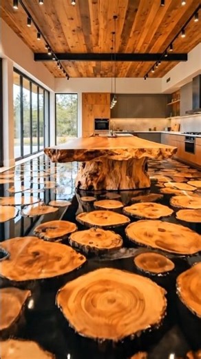 THIS FLOOR IS JUST INSANE 😱 Modern Wooden Log Pieces Epoxy Floor ♥️ #epoxyfloor #wooddecor