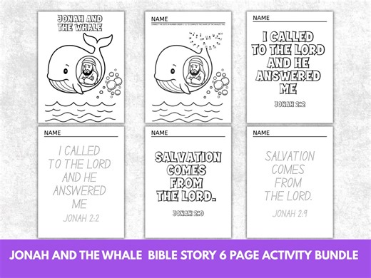 Jonah Activity Pages for Kids Bible Verse Worksheets Printable Sunday School - Etsy