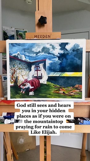 Elijah Praying on Mount Carmel Watercolor Print