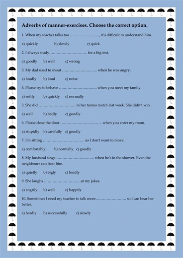 Adverbs of manner exercise for 6th Grade