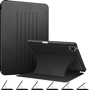 CaseBot Magnetic Stand Case for iPad Pro 11-inch (4th / 3rd Generation) 2022/2021 - Multiple Angles Shockproof Soft TPU Cover w/Pencil Holder, Also Fit iPad Pro 11" 2nd /1st Gen, Black