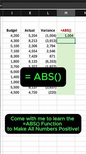 Come Learn the =ABS() Function — Make All Numbers Positive! | Quick Excel 101 #excel #excelformula
