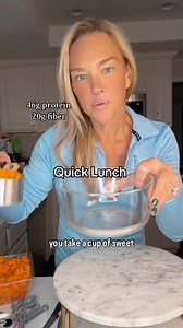 Recipe below! This fast lunch is not only high protein but also quick and easy to prepare. Use frozen chopped sweet potatoes and pre cooked or shredded chicken to make this a 5 min quick lunch when you are in a rush! Ingredients: - 1 medium sweet potato, peeled and chopped - 4 ounces chicken breast, chopped - 1 ounce Monterey Jack cheese (dairy-free or regular) - 4 ounces Greek yogurt - 1 tablespoon ranch seasoning - 1/2 tablespoon garlic powder - High-fiber gluten-free or regular tortilla - Oli
