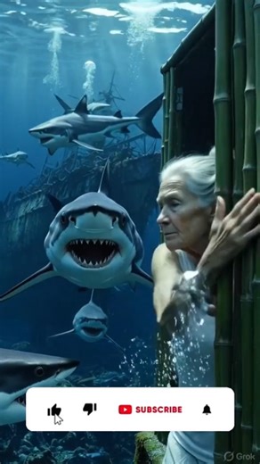 😳Epic Bamboo Base Built by Old Woman Under Water🦈 Ocean Survival#trending#ai #viral