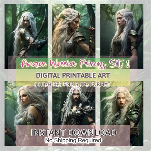 Amazon Warrior Princess Hi-Res Drukowana cyfrowa sztuka clipart do użytku komercyjnego Zestaw 6 sztuk Zestaw 1 - Pobieranie cyfrowe - Etsy Polska