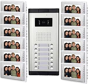 12 Units Apartment Intercom Wired 7 Inch Monitor Video Intercom Doorbell Door Phone Audio Visual Intercom Entry Access System